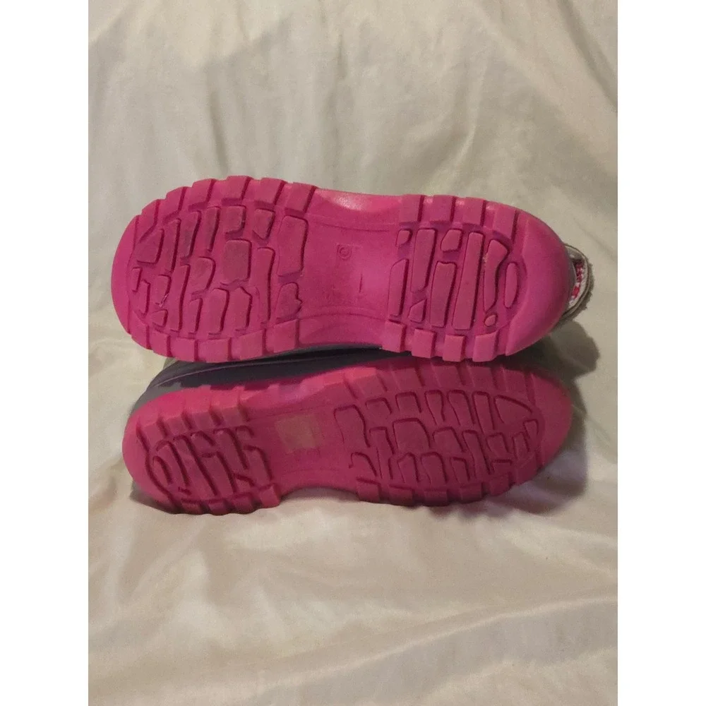 Dream Pairs KMONTE-1 Kids Snow Boots Pink Grey Snowflake Duck Boots Size 6 EUC